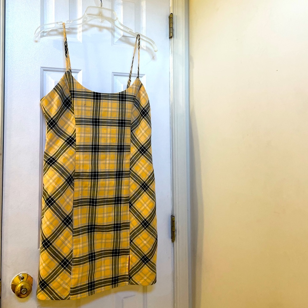 F21 Yellow plaid mini dress